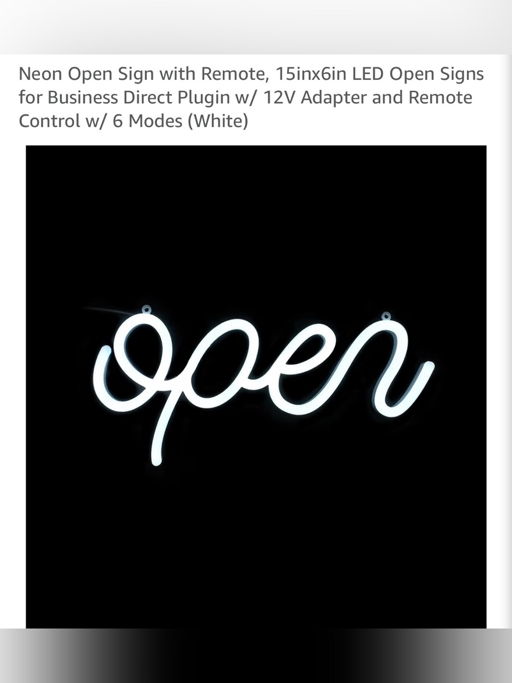 White LED Neon Open Sign with Remote, 15” x 6”